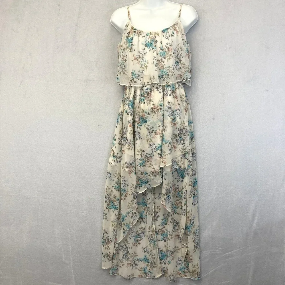 Disney‎ Cinderella Floral Maxi Dress Womens Medium Chiffon Sleeveless High Low
